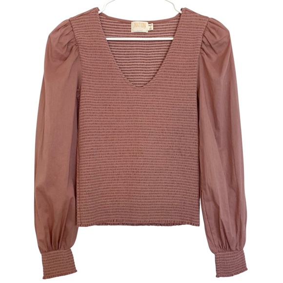 NATION LTD Della Smocked Puff Sleeve Top Kitten Heel Pink - Picture 6 of 12